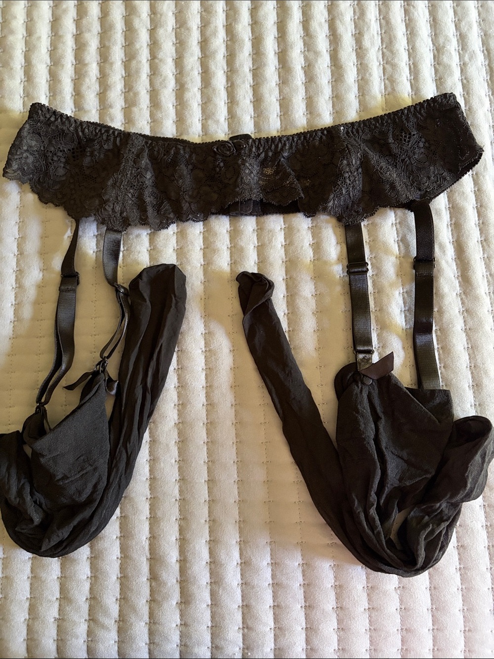 Lane Bryant Black Lace Garter Belt with Stockings